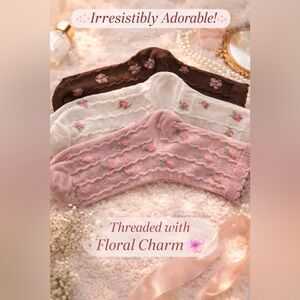 Cottagecore Floral Socks Bundle Knit  Coquette Soft Girl Aesthetic 3 Pair Set